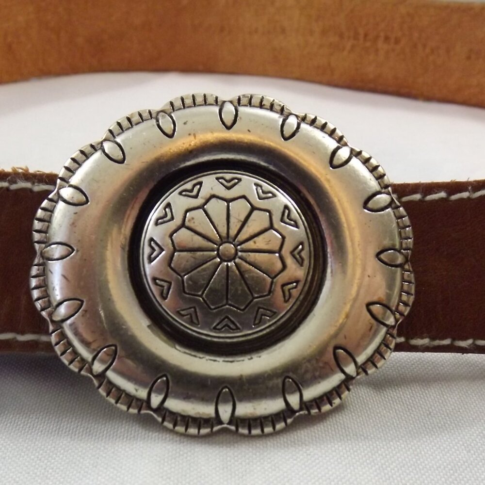 1990 Liz Claiborne Silver tone Belt Buckle on Leather Belt - Picture 2 of 11